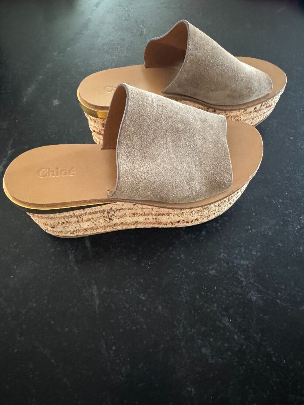 Chloe Camille Suede Wedge Slide Sandal in Dark Griege / Taupe size 8/38 - Picture 7 of 9